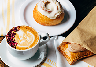 pastries and coffee on plates